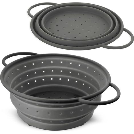 1 Passoire Silicone 24 cm Gris Pliable Sans BPA Résistante Chaleur Pour Cuisine Camping (1/5)