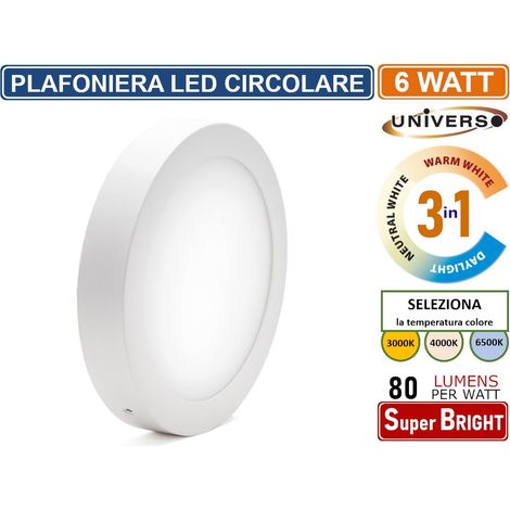 UNIVERSO PLAFONIERA LED ROTONDA CIRCOLARE 6W SMD IP20 BIANCA COLORE LUCE 3 IN 1 SELEZIONABILE CCT (1/5)