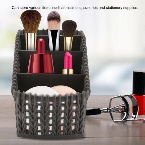 Boîte de rangement bureau en rotin grille, organiseur cosmétique et accessoires, gris foncé, rangement polyvalent pour maquillage et fournitures. (1/5)