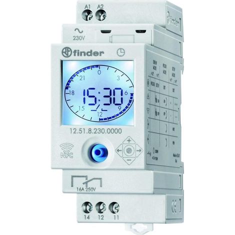 Finder 12.51.8.230.0000 Zeitschaltuhr für Hutschiene 230 V/AC Tagesprogramm, Wochenprogramm (1/5)