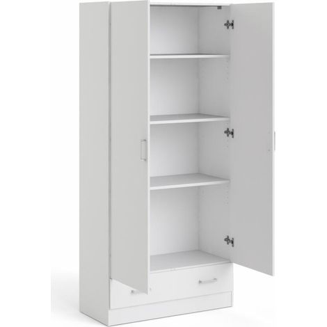 Dmora – Armoire 2 portes battantes 1 tiroir – Structure en tôle laminée – Dimensions 79 x 170 x 35 cm – Blanc – Résistante aux chocs et rayures — vue 2