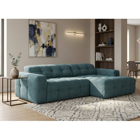 Canapé d'angle relax en velours texturé bleu FEDORA - Angle droit