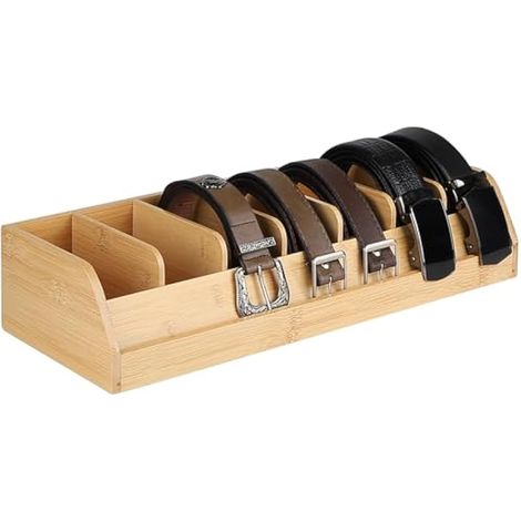 Organisateur de ceintures en bambou - 7 compartiments, boîte de rangement pour placard et tiroir (1/5)