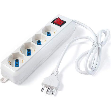Multipresa Elettrocanali bianca spina 16 a + 4 prese schuko bipasso 10 / 16 a cavo 1,5 mt