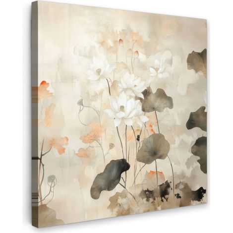 TABLEAU SUR TOILE Fleurs - Japandi - Wabi sabi Tableau Chambre Adulte 90x90 cm