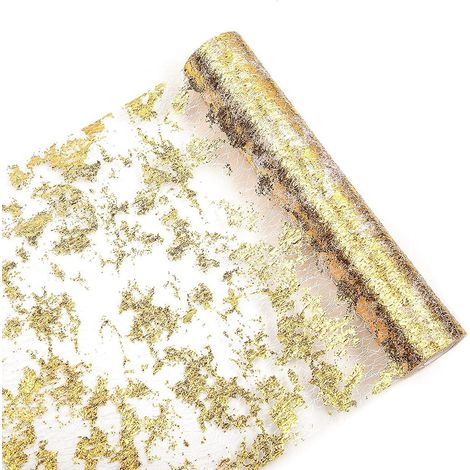 chemin De Table 28cmx5m, Chemin De Table Filet Avec Feuille D'or, Ruban De Table Mtallis, Brillant Chemin De Table, Pour Le Mariage, Anniversaire, (1/5)