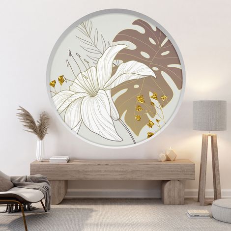 Stickers Trompe l'oeil Arche ronde - Fleurs Tropicales - Diamètre 30 cm (1/4)