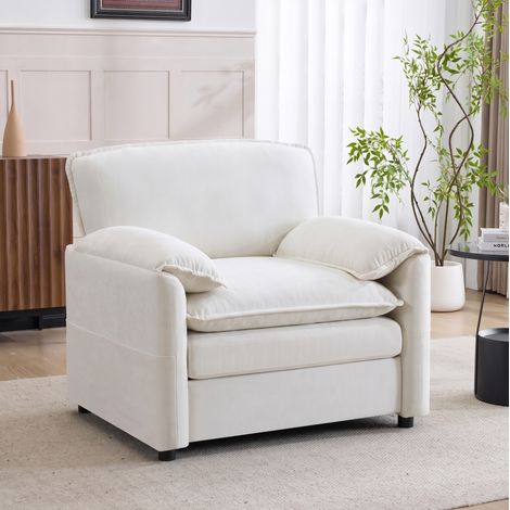 Canapé 1 place rétro blanc avec poches de rangement latérales 96 x 90 x 92 cm HAVRYA (1/5)