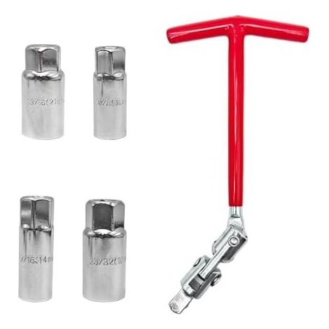 Set mit 5 universellen Zündkerzenschlüsseln – 14 mm, 16 mm, 18 mm, 21 mm, flexibler T-Griff-Schlüssel für Auto und Motorrad (1/5)