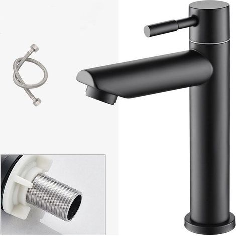 Robinet Eau Froide Noir avec Bulleur Rechange, Mitigeur Lavabo Mélangeur Salle de Bain avec Bec Hauteur 150 mm Pour WC, Salle de Bain (1/5)