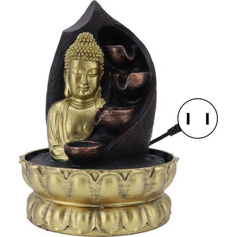 Statue Bouddha en résine avec fontaine à eau courante, décoration Feng Shui intérieure, bassin artisanal pour maison, prise US 110V