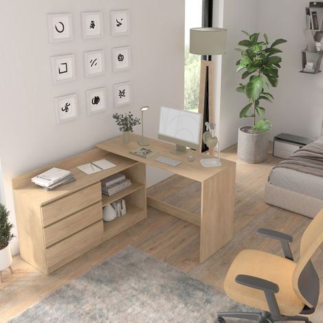 Escritorio esquinero MAJA 130 cm roble Cremona con 3 cajones (1/3)