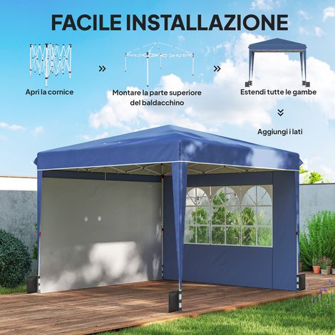 Gazebo pliant 3x3 mètres, bleu foncé, avec parois latérales, hauteur réglable, protection anti-UV 50+ (1/5)