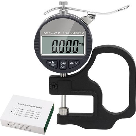 Micromètre Digital d'Épaisseur 0-12,7mm, Précision 0,01mm, Pour Cuir, Papier, Plastique & Métal, Écran LCD (mm/pouces) (1/5)