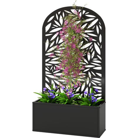 Metallpflanzgefäß mit Rankgitter, zur Wand- oder Bodenmontage, 61 x 23 x 113 cm, schwarz