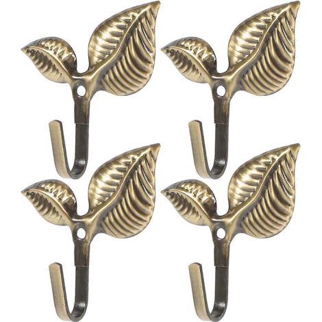 Lot de 4 crochets muraux en fer forgé rustique, style feuille, avec patère décorative en métal.-7.50X7.00X2.40CM