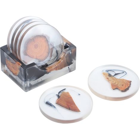 Lot en 6 dessous-de-verre en résine pin, résistants à la chaleur, sets de thé et café, plaquettes décoratives pour tasses (1/5)