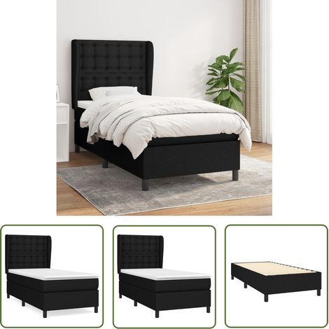 The Living Store Sommier à lattes de lit avec matelas Noir 90x190 cm Tissu - Lit Double - Lit Tapissier - Literie - Matelas Ressorts Ensachés - Têtière Ajustable (1/5)