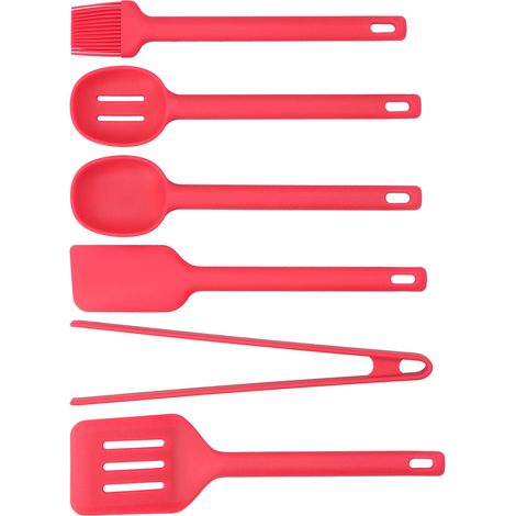 Ustensiles de cuisine 6 pièces en silicone alimentaire isolant et anti-brûlure : cuillère, spatule, pinceau, pelle, pince pour la cuisine (1/5)