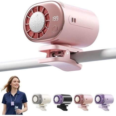 Ventilateur de Voiture à Clip 2026 avec Écran LED, Mini Climatiseur Portable, Rechargeable USB, 199 Vitesses, Rotation 360° (Pink) (1/5)