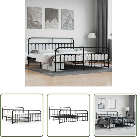 vidaXL Lit avec tête et pied - Cadre de lit métal sans matelas avec pied de lit noir 200x200cm (1/5)
