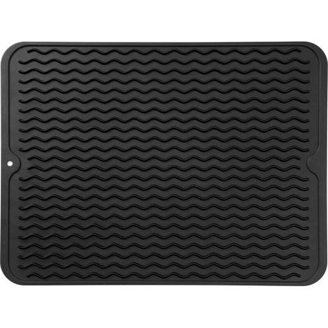 Tapis de séchage multi-usages en silicone pour comptoirs, éviers, réfrigérateurs ou tiroirs, noir, 40,6 cm (L) x 30,5 cm (l) (1/5)