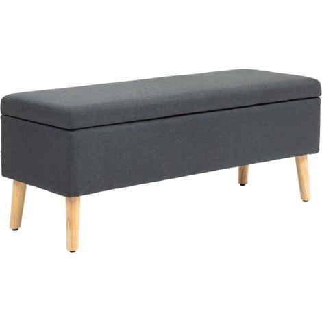 Bout de Lit Banc avec Rembourrage et Rangement 110x39x45cm en Bois de Caoutchouc et Tissu Lin Gris Anthracite Chambre (1/5)