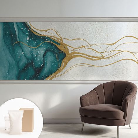 Papier peint intissé mural pour salon chambre à coucher tendance et originale - Colle incluse gratuite Lignes turquoise 250x104 cm (1/5)