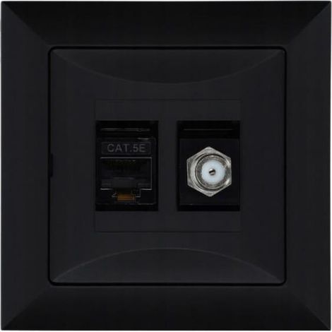 Prise encastrée de type F + prise RJ-45 Pola noire, 33205