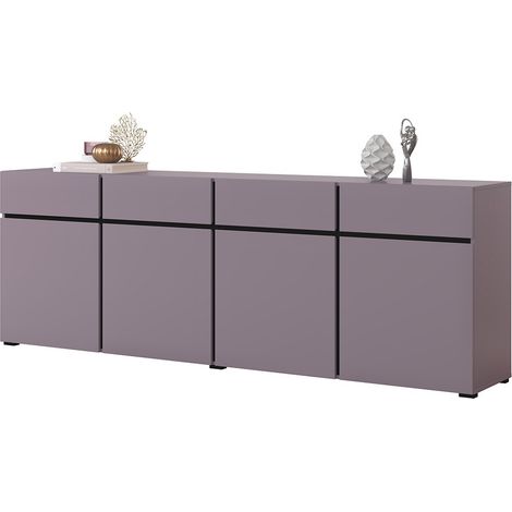 Buffet XL colore pastello viola 225cm collezione HAVANA. Credenza di design con 4 porte e 4 cassetti.