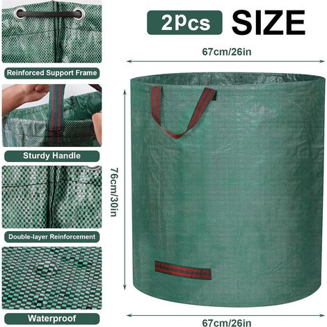 Sac Jardinage Déchets - Sac Déchets Verts - 2 X 272 L Sacs Jardin Autoportant - Big Sac Avec Poignées - Pliable Et Réutilisable (1/5)