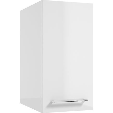 Bad Hängeschrank mit Metallgriff in chrom, 45 cm tief, in weiß Hochglanz MESSINA-107, B/H/T: ca. 30/60/45 cm (1/3)
