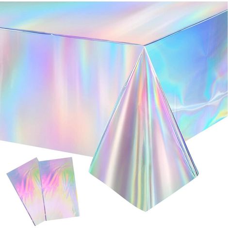 2er Set Party Tischdecke 137x274cm Holografisch Regenbogen Einweg & Abwischbar