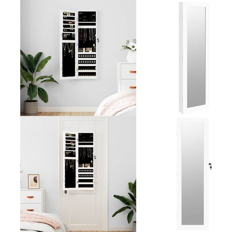 Espejo con joyero de pared blanco 30x8,5x106 cm - Joyero de pared - Espejo con almacenamiento
