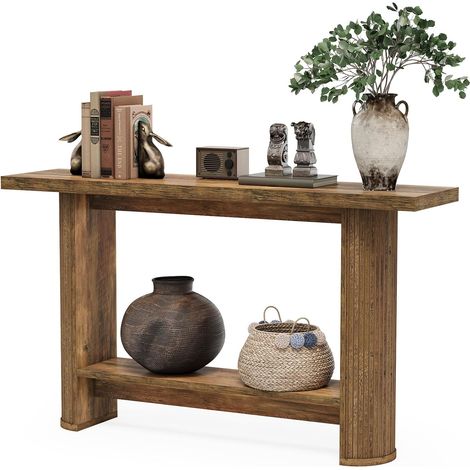 Tribesigns Table Console avec 2 Étagères, 140 x 30 x 80 cm, Table d'entrée Étroite, Console Bois Derrière Le Canapé pour Salon, Couloir, Entrée, StyleZ` Moderne, Marron (1/5)