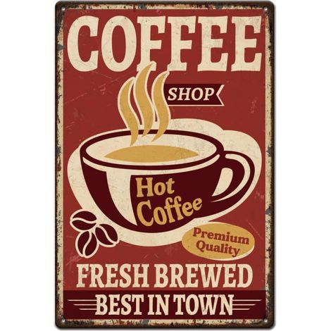 Café Chaud Plaque Metal Vintage et imprimés Métal Plaque Murale Decorative Boissons Mur Affiche Vintage Art Décor Café Décoration Murale pour Bars Panneau Decoratif Exterieur Metal (1/5)