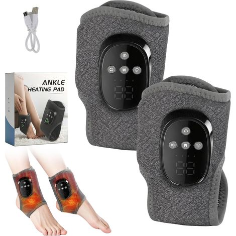 Masseur de Pieds 3 en 1 Électrique et Sans Fil, appareil de massage portable pour cheville avec 3 Modes, 3 Niveaux de Chaleur, Massage Pieds pour Chevill, Talons, Dessus du Pied (Gris C (2 pièces)) (1/5)