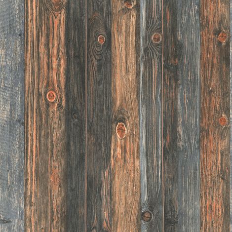 Papiers peints modernes pour bureau & salle à manger | Papier peint imitation bois rustique | Tapisserie marron gris & noire effet vieux bois - 10,05 x 0,53 m (1/5)