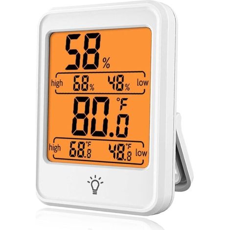 Hygromètre-thermomètre numérique, grand écran, alimenté par piles, faible consommation d'énergie, pour le bureau ou la maison (blanc)