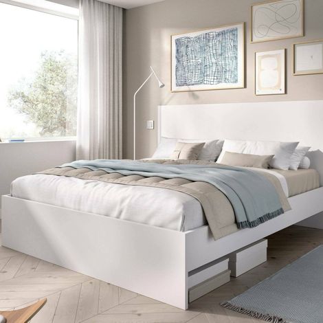 Lit 2 places en laine, Matelas 160x200 cm, Double, Blanc (1/5)