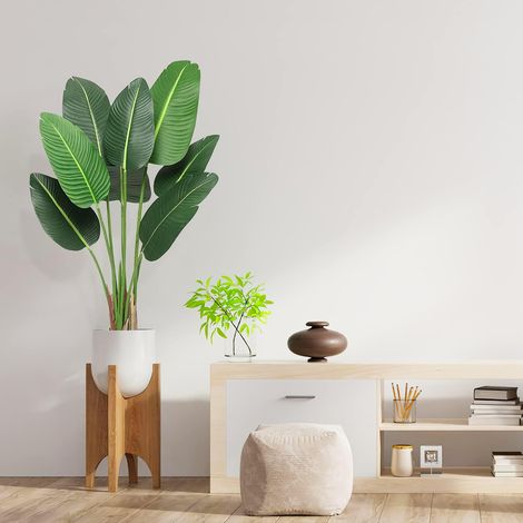 Lot de 2 plantes artificielles – Feuilles de bananier – 120 cm – Plante oiseau de paradis – Avec pots – 8 troncs – Décor intérieur pour salon, maison et bureau (1/5)