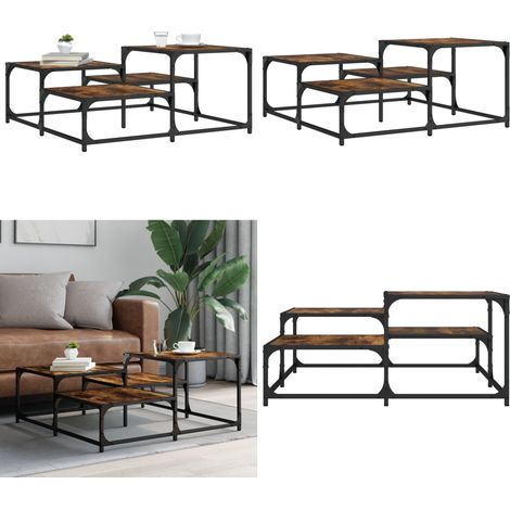 Table basse chêne fumé 87,5x87,5x40cm bois d'ingénierie - Table Basse - Meuble Salon - Table D'appoint - Table Industrielle - Table Design - Home & Living (1/5)