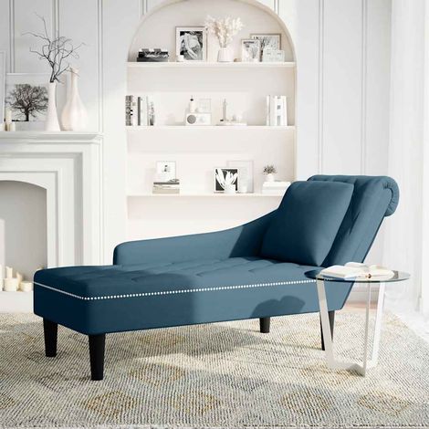 Fauteuil relax Fauteuil long avec coussin et accoudoir droit bleu velours (1/5)
