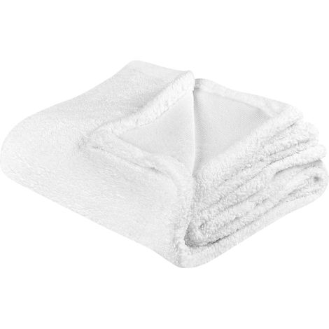 Beliani Blanket White 125 x 150 x 0.7 cm Decorative Soft Fur Teddy Bear Fabric, 100% Polyester, Solid MIRGE (1/5)