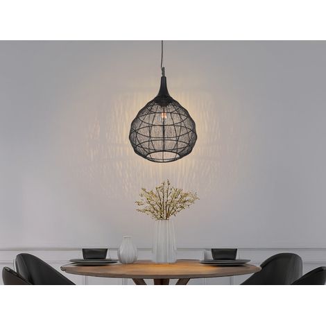 LED Pendelleuchte mit Drahtgeflecht Lampenschirm Schwarz, Ø 42cm (1/5)