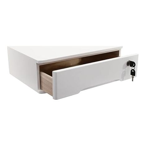 Boîte de Rangement Bureau avec Serrure Kit de Rangement en Bois 1 Tiroir en Bois Organisateur Solution de Rangement 40x28x12cm Coffre Rangement Organisateur Tiroir Bureau (Blanc) (1/5)