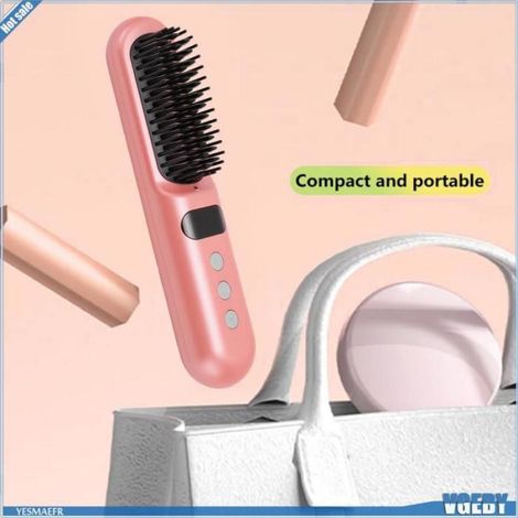Ashata Peigne à lisser les cheveux Brosse à lisser les cheveux sans fil, 9 vitesses, peigne à lisser à ions parfum peigne (1/5)