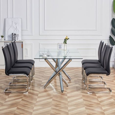 Set di 4 Sedie Imbottite con Struttura in Metallo Cromato, PU, Portata Fino a 120kg, nero (1/5)