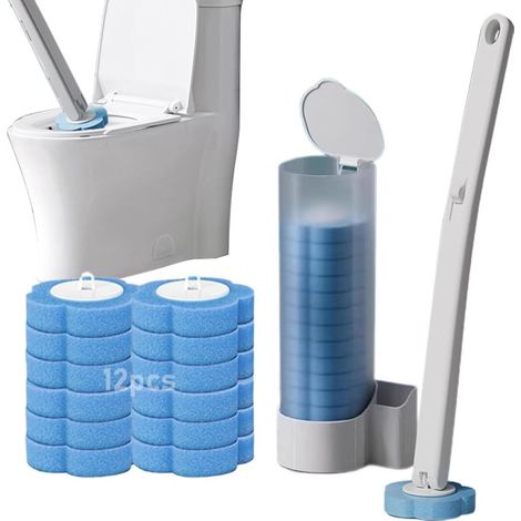 Ensemble de brosses de toilette jetables avec base blanche (brosse + 12 têtes de brosse parfumées à la mer) (1/5)