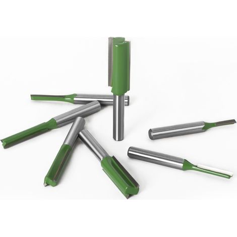 Lot de 7 fraises à bois queue 6.35mm (1/4 pouce) diamètre 3 4 5 6 8 10 12mm acier carbone vert pour menuiserie fraisage
